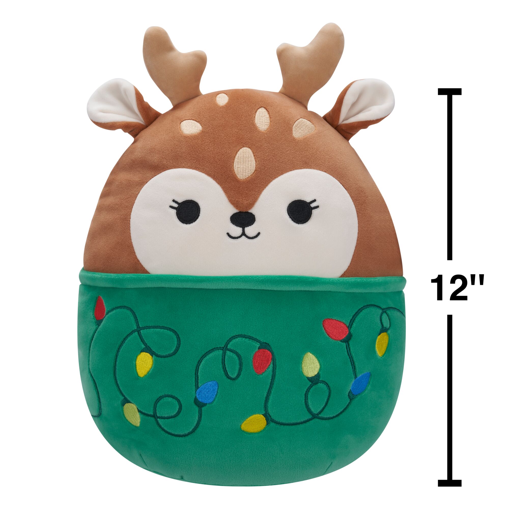 Squishmallows Official 12 inch Dawn the Brown Fawn With Green String Light Sweater - Child's Ultra Soft Stuffed Plush Toy