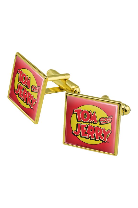 Tom and Jerry Logo Square Cufflink Set - Silver or Gold