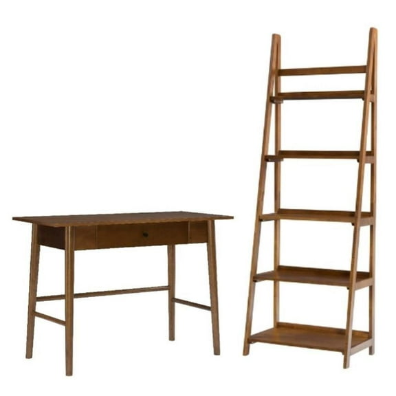 Home Square 2-Piece Set with One Drawer Desk and Five Shelf Bookcase