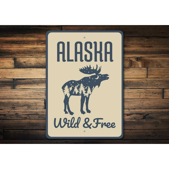 Alaska Wild and Free Novelty Sign, Metal Wall Decor - 10x14 inches