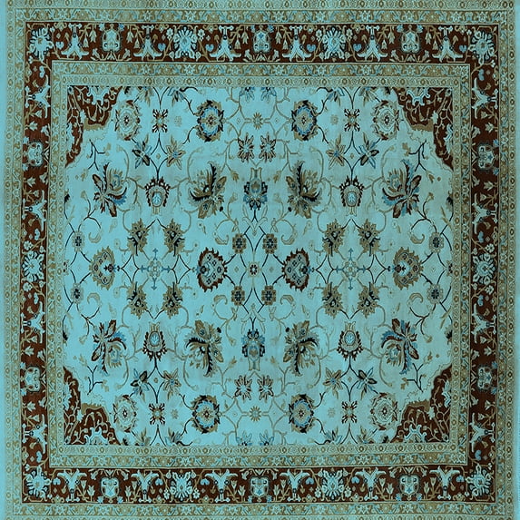 Ahgly Company Indoor Square Oriental Light Blue Traditional Area Rugs, 5' Square