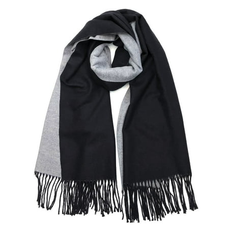 Wrapables Soft Cashmere Feeling Wool Blend Scarf, Large Two-Tone Winter Scarf Wrap Shawl, Black / Gray