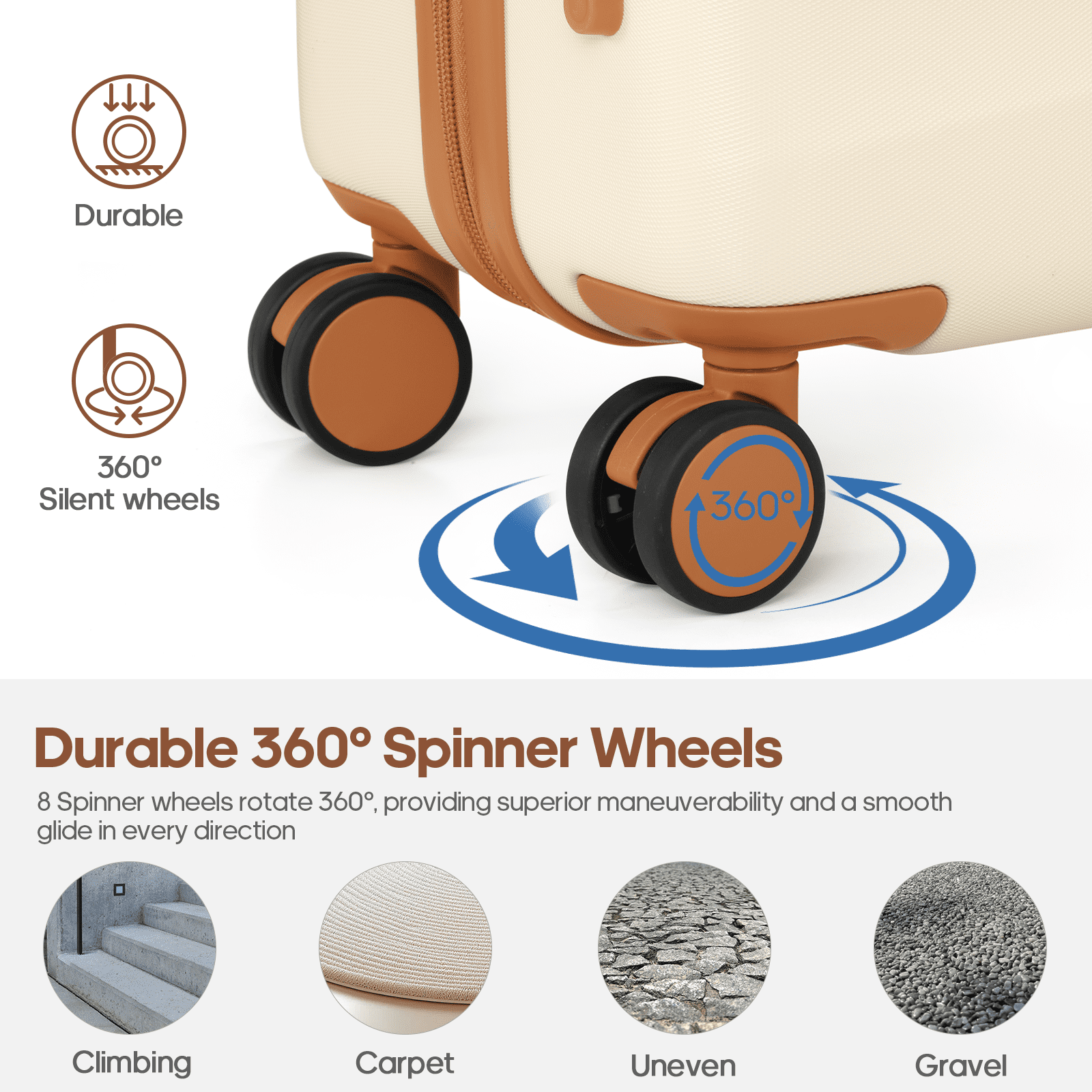 MIUSSE 20 inch Carry On Luggage Airline Approved 100% PC Lightweight Hard Shell Suitcase with Spinner Wheels and TSA Lock, Beige