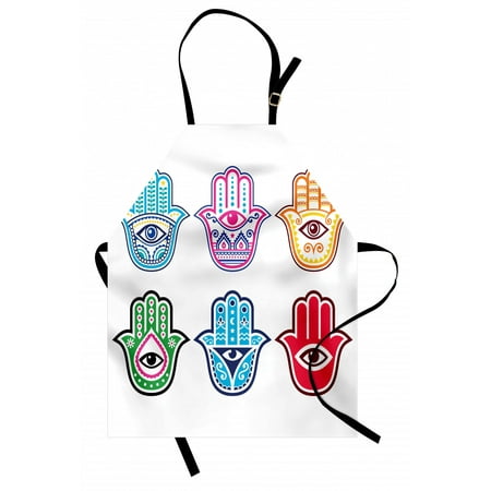 

Hamsa Apron Colorful Hamsa Hands with Third Eye Symbol in Palms Folkloric Ethnic Design Evil Eye Unisex Kitchen Bib Apron with Adjustable Neck for Cooking Baking Gardening Multicolor by Ambesonne