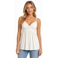 thumbnail image 4 of JSheng Women's Spaghetti Strap Babydoll Top V Neck Sleeveless Cami with Lace Trim and Tie Front Women Summer Tank Tops Z-White M, 4 of 5