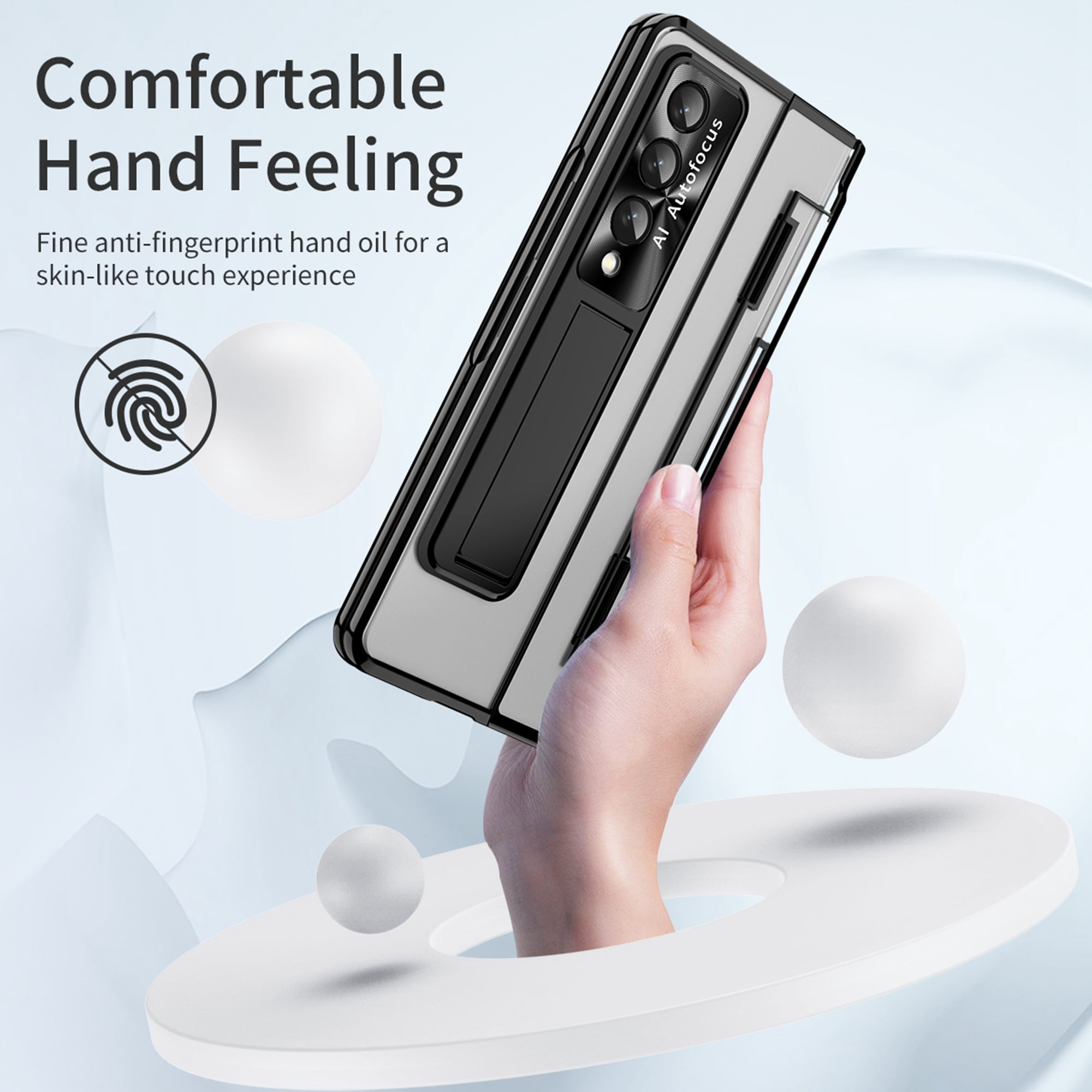 TECH CIRCLE Galaxy Z Fold 4 Case, Ultra-Thin Luxury Perfect Clear Plating Hard PC Crystal Transparent Kickstand Cover Anti-Scratch Shockproof Protection Case for Samsung Galaxy Z Fold 4 5G, Black