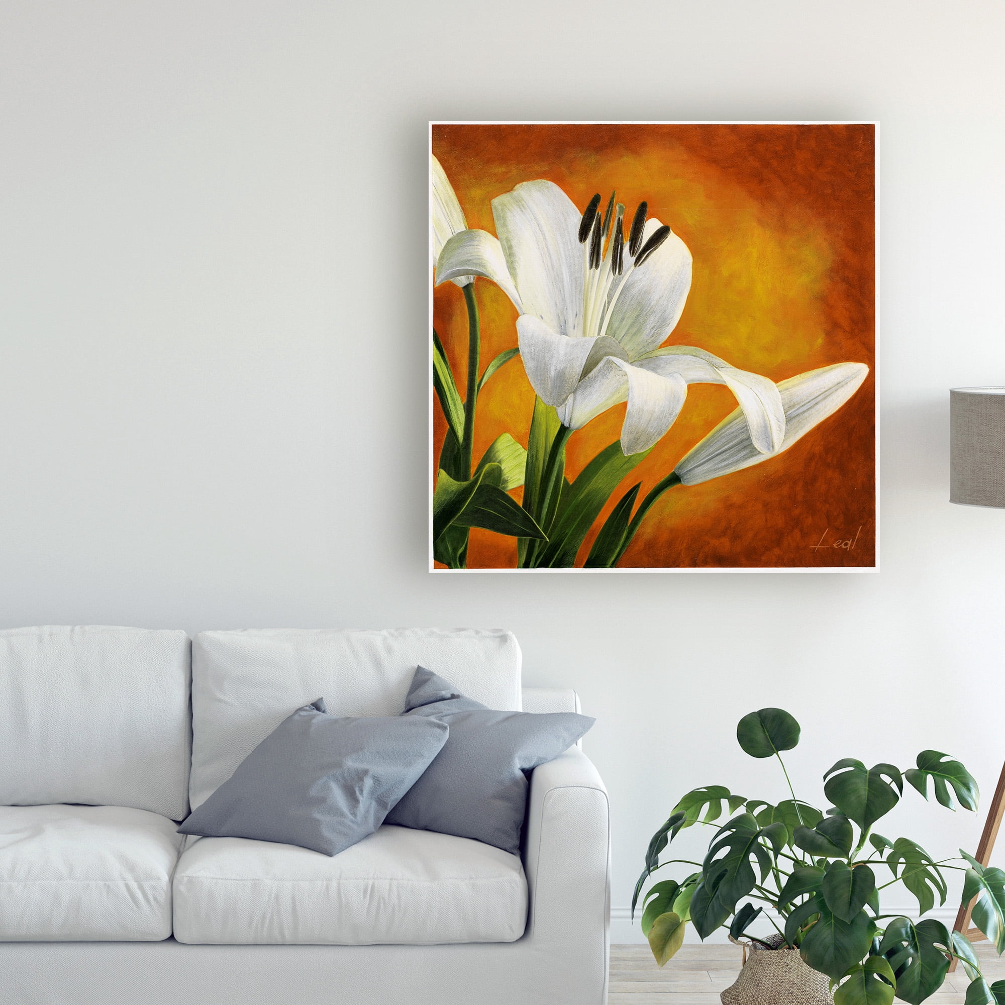 Trademark Fine Art 'White Flower Over Orange Light 2' Canvas Art by Pablo Esteban