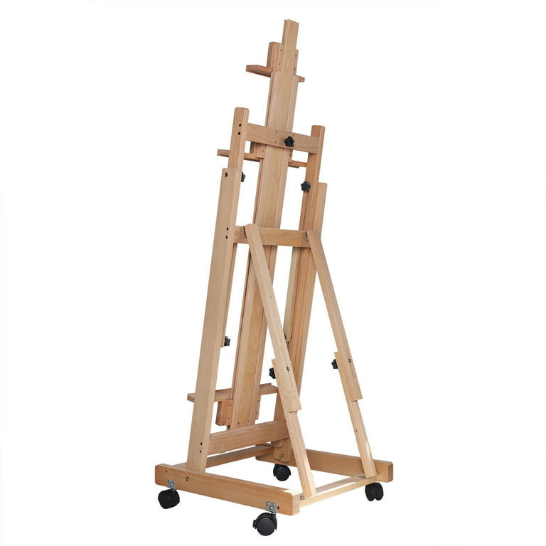 Wuzstar Wooden Art Easel Studio H-Frame Artist Beechwood Floor Easel Painting Canvas Holder Stand w/ Wheels 56 inch to 91 inch Adjustable, Size: 20.87