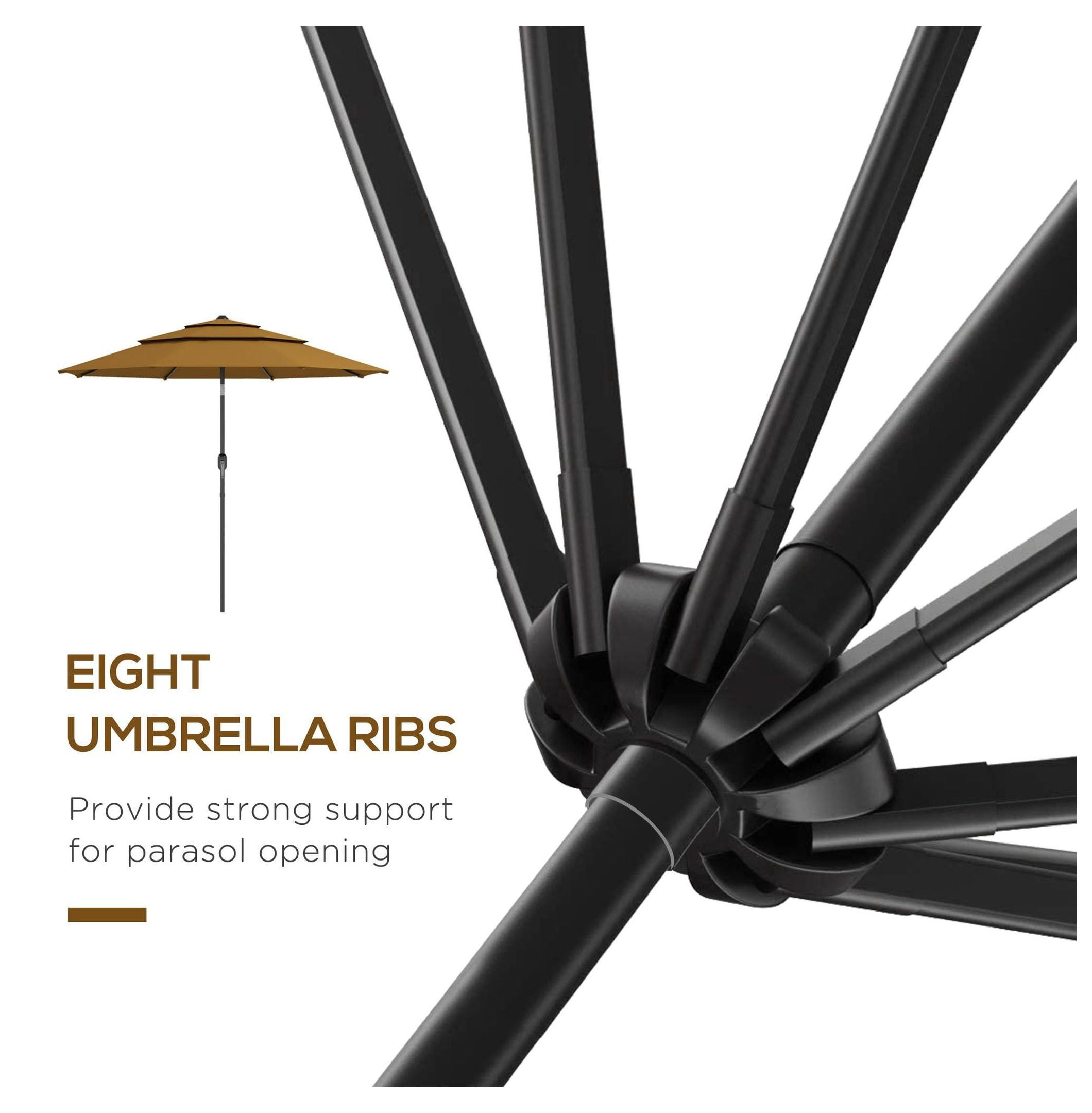 9FT Patio Umbrella Outdoor, 3-Tier Tan Crank Tilt Market Umbrella for Deck Backyard Lawn Sun Shade