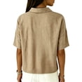 thumbnail image 6 of Women Loose Fit Polo Collar Short Sleeve Button Down Shirt Casual Relaxed Blouse Lightweight Summer Top for Daily Wear Khaki 2XL, 6 of 7