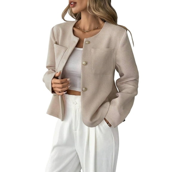 Women'S Short Elegant Jacket Top with Pockets Casual Fall Outfits Winter Coats Apricot Color L