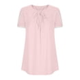 thumbnail image 3 of Pxiakgy Hauts Grande Taille pour Femmes Hauts d'Été Plissés Col Rond Manches Courtes Tuniques Blouses Roses + m, 3 of 7