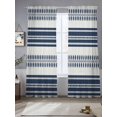 thumbnail image 3 of Navy Blue Striped Semi Sheer Curtains 108 Inch Length 2 Panels Set, Farmhouse Geometric Stripe Sheer Kitchen Curtain Privacy Voile Window Curtain for Living Room Bedroom Rod Pocket Drapes, 3 of 7