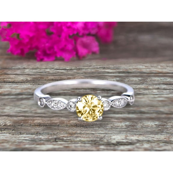 1.50 Carat Art Deco Style 6mm Round Champagne Diamond Moissanite Ring on 10k White Gold Vintage Style