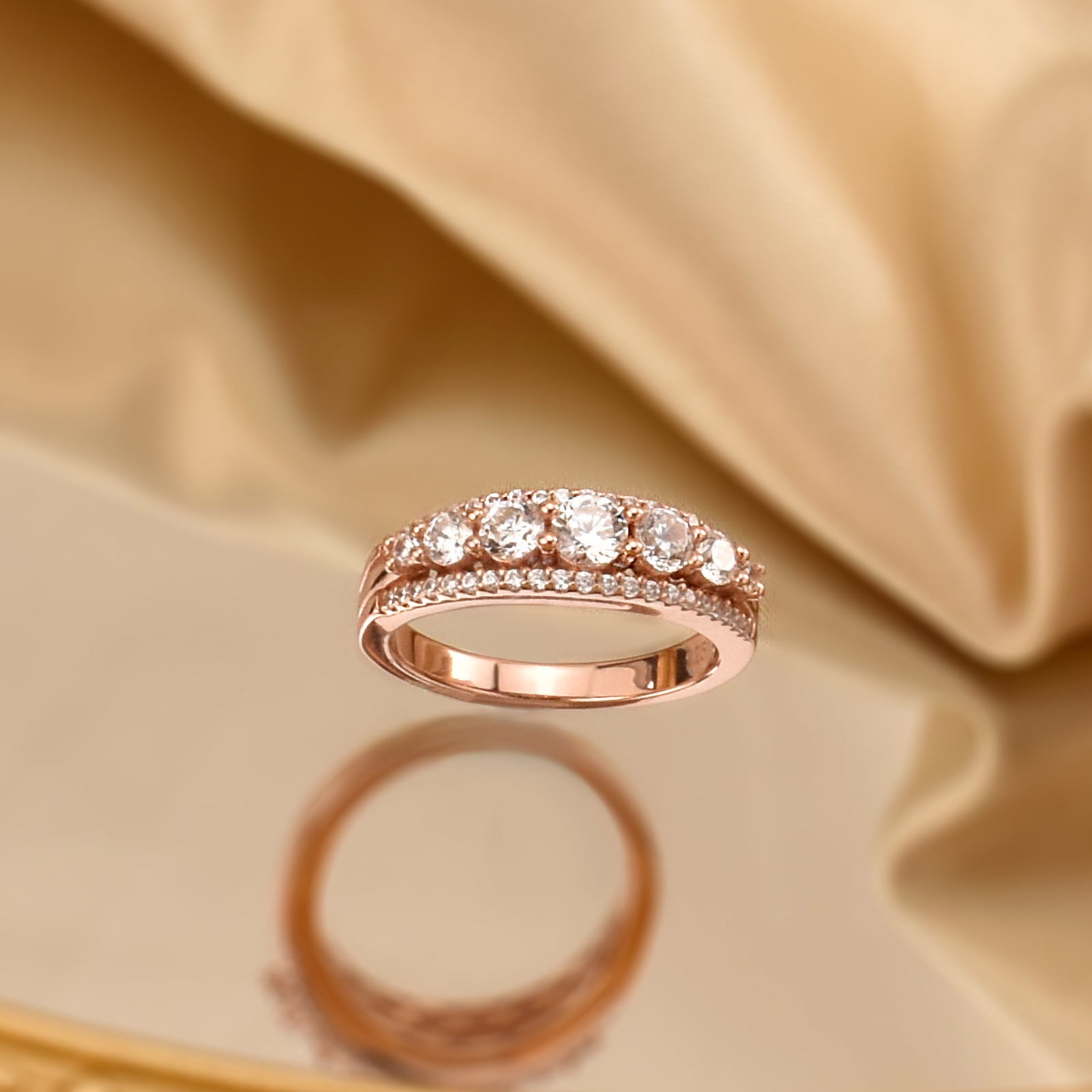 Newshe Jewellery Wedding Bands for Women 925 Sterling Silver Eternity Ring Round 18K Rose Gold Plated CZ Size 6.5