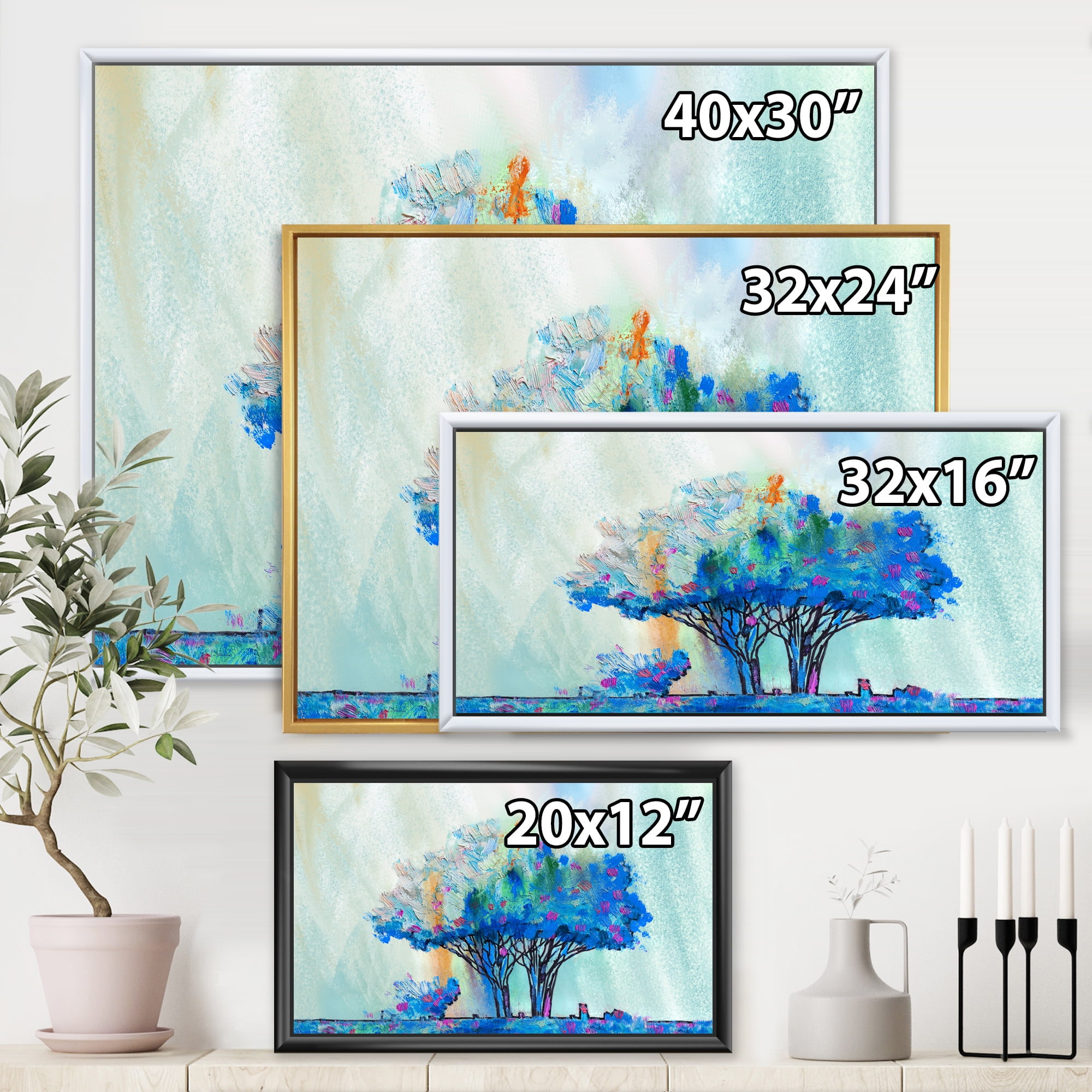 Designart 'Blue Coloured Tree Abstract Impression I' Modern Framed Canvas Wall Art Print