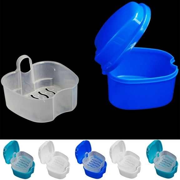 Dream Lifestyle Denture Bath Case, False Teeth Storage Box Denture Cup with Strainer Basket, Denture Storage Soak Container for Travel Cleaning