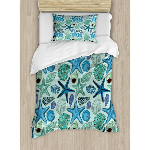 Starfish Duvet Cover Set Aquarium Inspired Composition Tropical