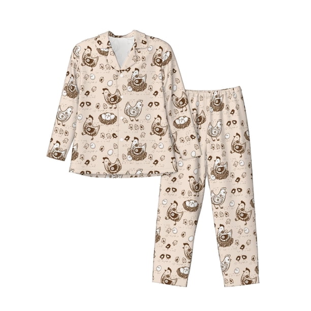 Balery Retro Rooster Pijama para Hombre de Dos Piezas con Manga Larga, Conjunto de Dormir y Descanso Suave con Bolsillos-Small