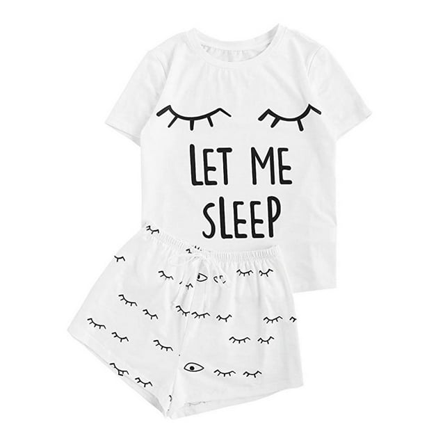 KIHOUT Pyjama Femme Short Décontracté Manches Courtes T-Shirt Imprimé Ensemble de Nuit