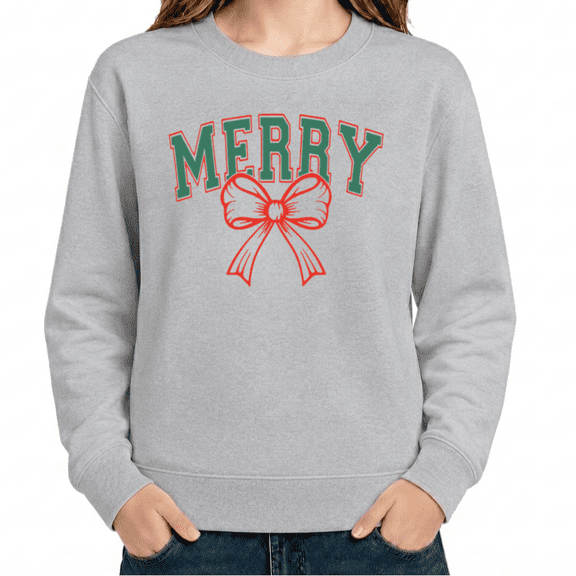 UNISHE Women's Merry Bow Holiday Graphic Sweatshirt Festive Seasonal Statement Crewneck Pullover Everyday Layer Gift