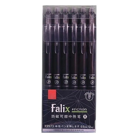 12 Pack Erasable Gel Pens Black, 0.5mm Fine Point Retractable Erasable Pens with Comfort Silicone Grip, Smooth Writing Clicker Pens with Top Eraser