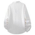 thumbnail image 7 of Fleece Lined Shirt for Men Long Sleeve Jacquard Quarter Button Lapel Solid Pullover Tee White 2XL, 7 of 7
