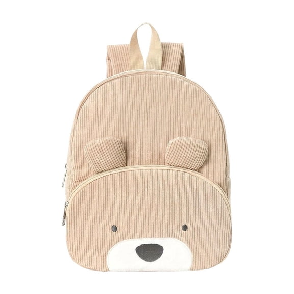 Cute Corduroy Backpack, Comfortable Cartoon Bear Backpack for Traveling, for Storing Study and Office Supplies Khaki