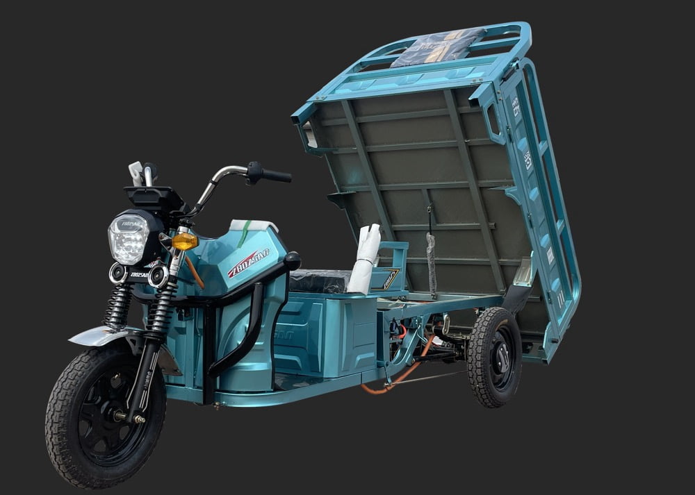 Pioneer Generation Electric Cargo Tricycle - 1200W Motor, 2000lb Capacity, 27mi Range, Antique Blue-Green