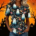 thumbnail image 2 of Uootdi Halloween Womens Shirts Crew Neck Short Sleeve Watercolor Ghost Floral All Over Print Pullover Tee Loose Fit Cottage Holiday Womens Tops, 2 of 7