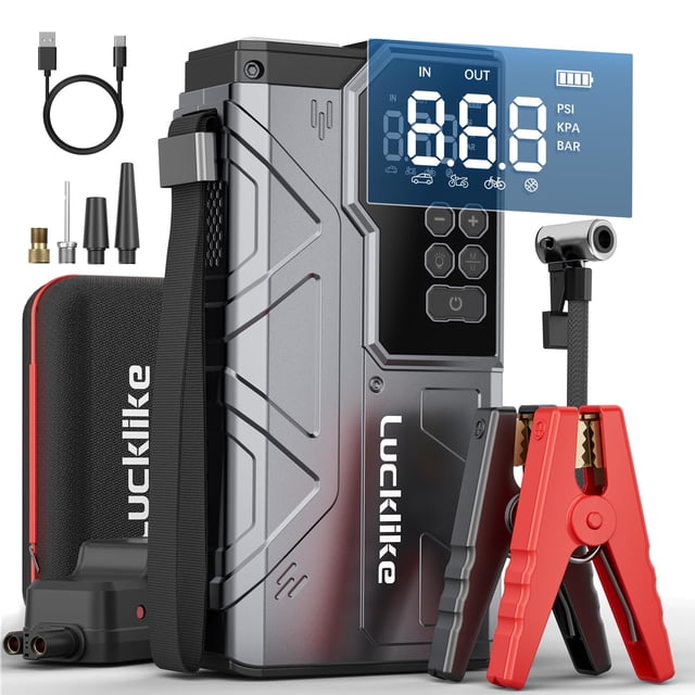 Jump Starter Lucklike 4000A con compresor de aire, 10 litros, gasolina, 8 litros, diésel