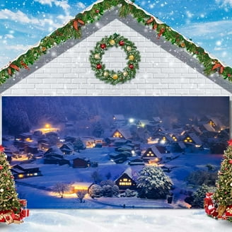 Red Christmas Photo Backdrop Santa's Toy Shop Candy Cane In Snow World