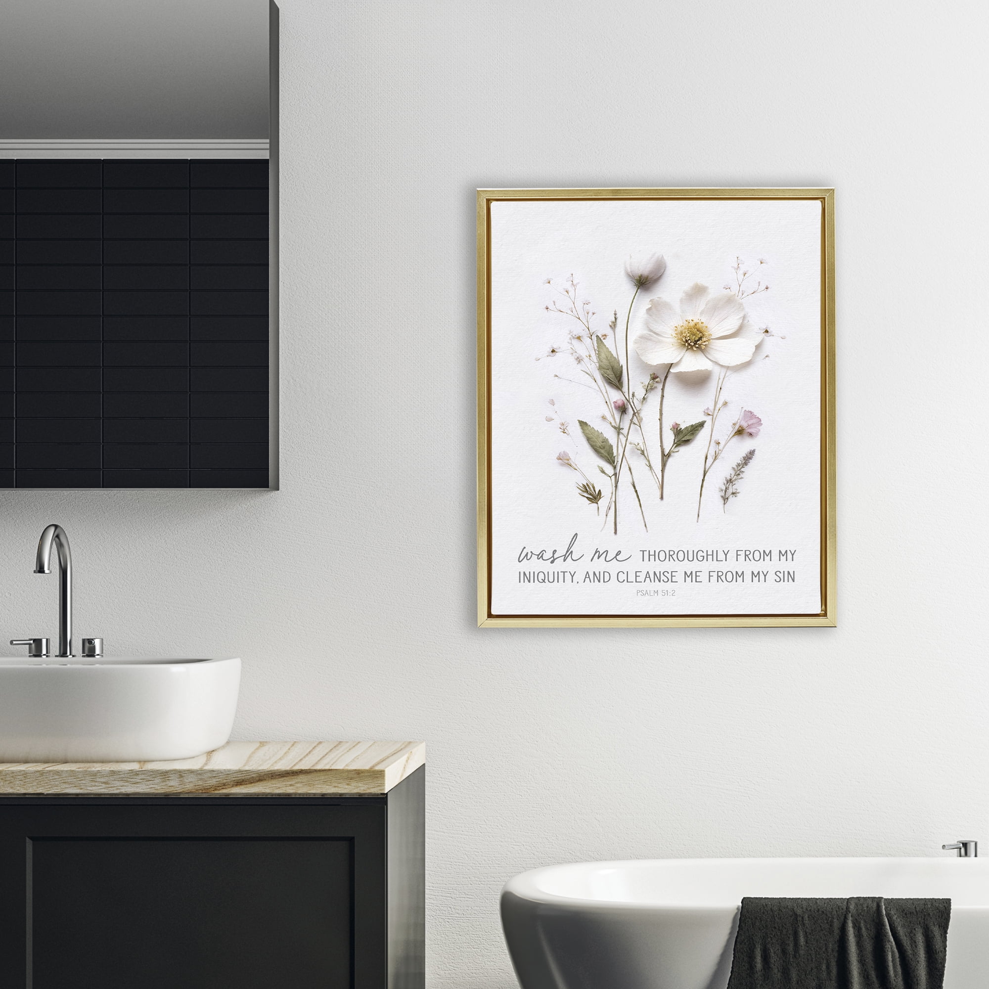 Pressed Flower Proverb Gold Framed Floater Canvas Wall Art, design by Lettered and Lined