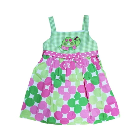 

Toddler Girls Green Checkered Polka Dot Turtle Bow Layered Summer Strap Dress 3T