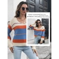 thumbnail image 6 of STARVNC Women V Neck Striped Contrast Color Long Sleeve Knit Sweater, 6 of 7