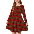 thumbnail image 2 of Odeerbi 4-14 Years Kids Girls Christmas Plaid A-Line Dress Spring Fall Long Sleeve Ballet Skater Dress Stretchy Twirly Skater School Recital Round Neck Dress Kids Girls Clothes, 2 of 5
