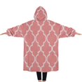thumbnail image 2 of Oversized Wearable Blanket Hoodie,Pink Geometric Quatrefoil Pattern Sherpa Blanket Hoodie with Super Pockets,Super Warm Fuzzy Pullover for Women & Men, 2 of 6