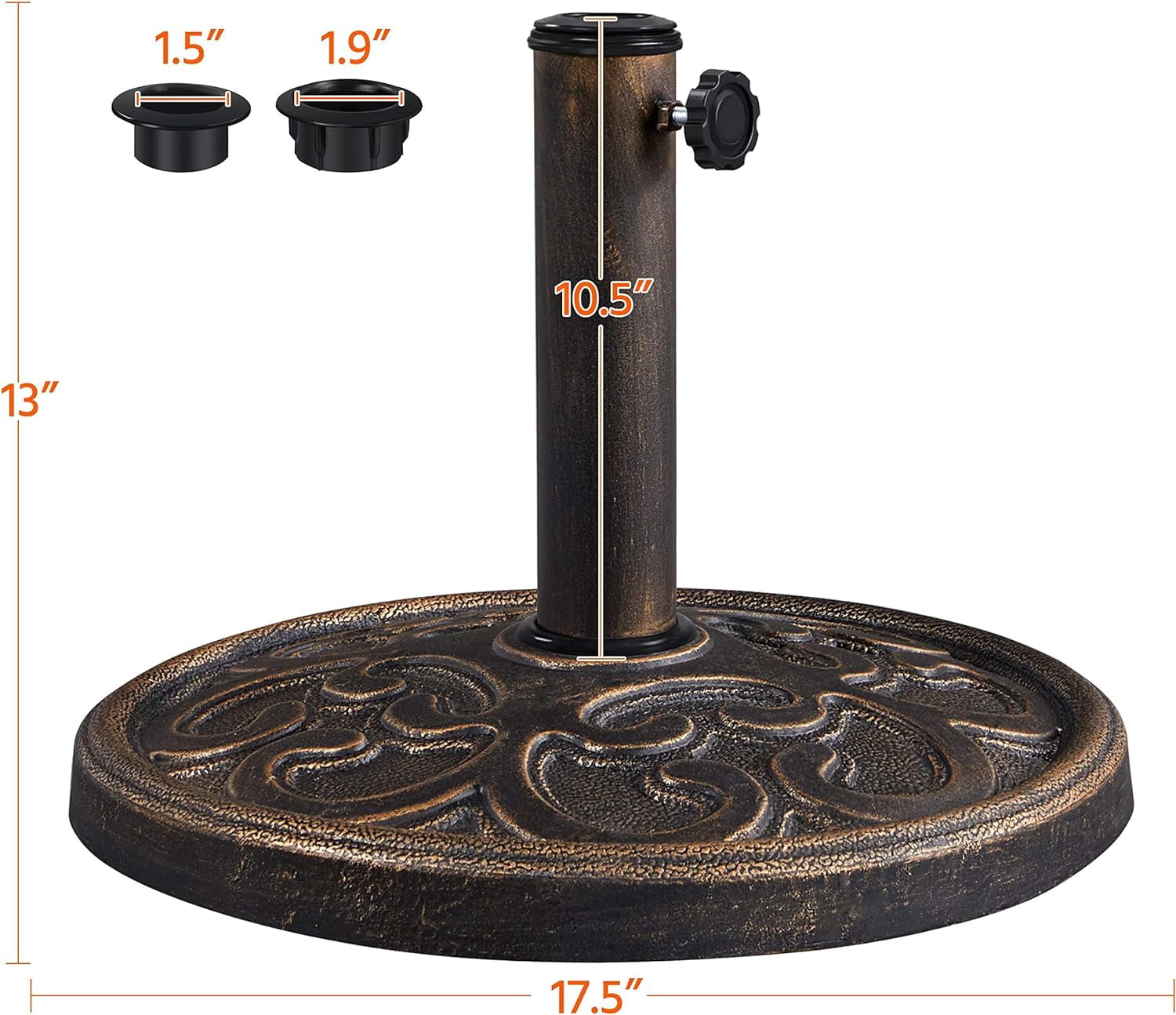 ZJTER 22lbs Heavy Duty Round Antiqued Umbrella Base All Weather Umbrella Stand for Outoor Patio - Bronze