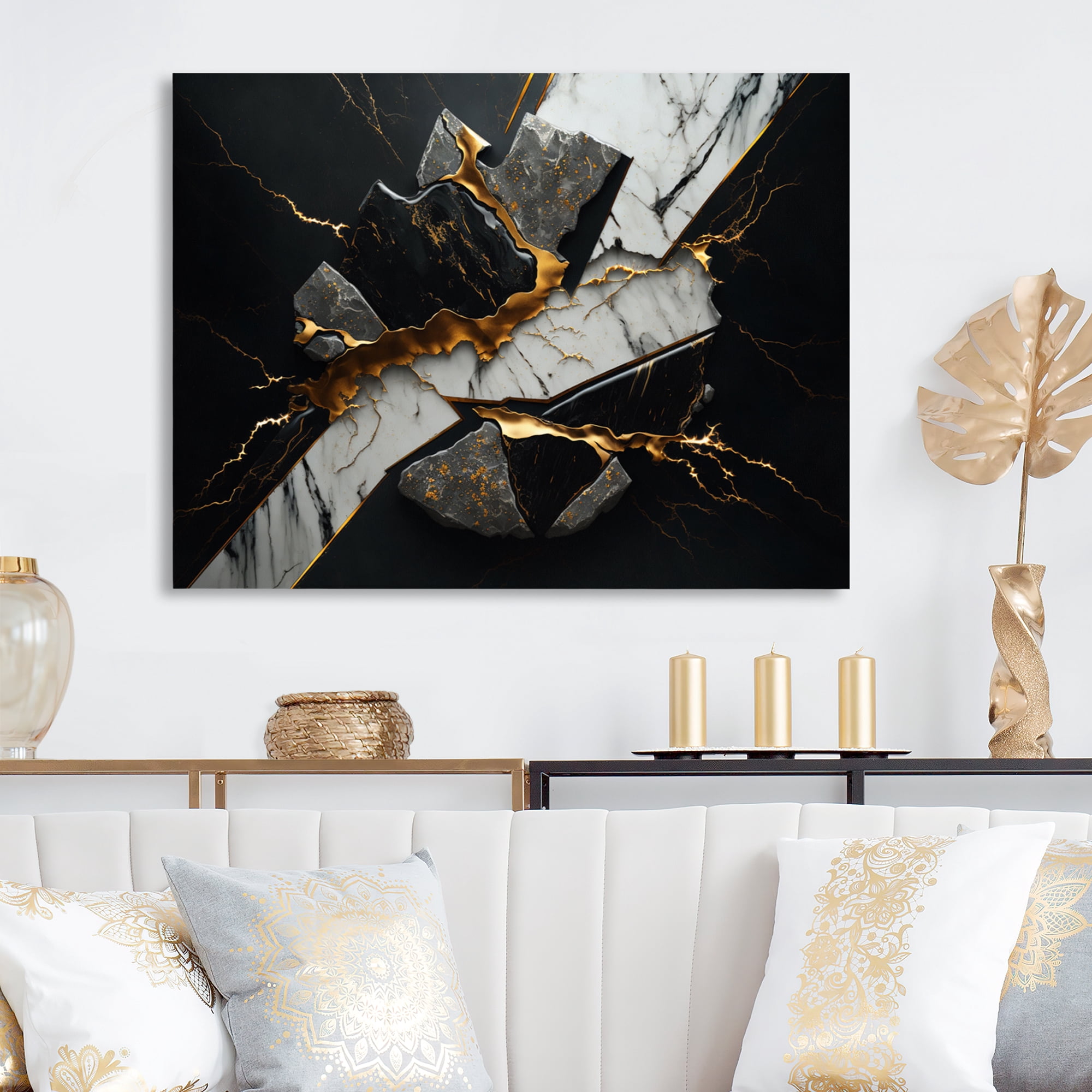 Designart Abstract Geode Black III Canvas Wall Art