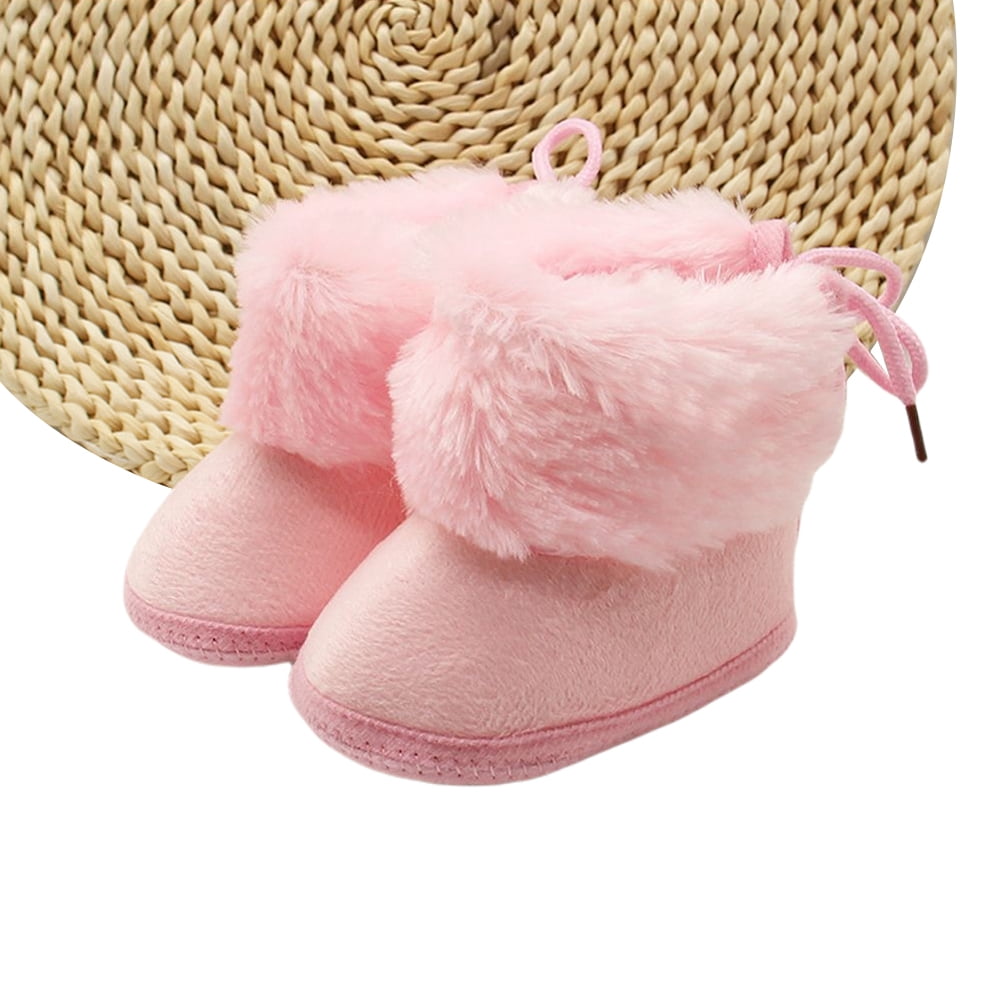New Kids Babys Girls Faux Fur Winter Warm Bootie Snow Lace-up Shoes Boots 