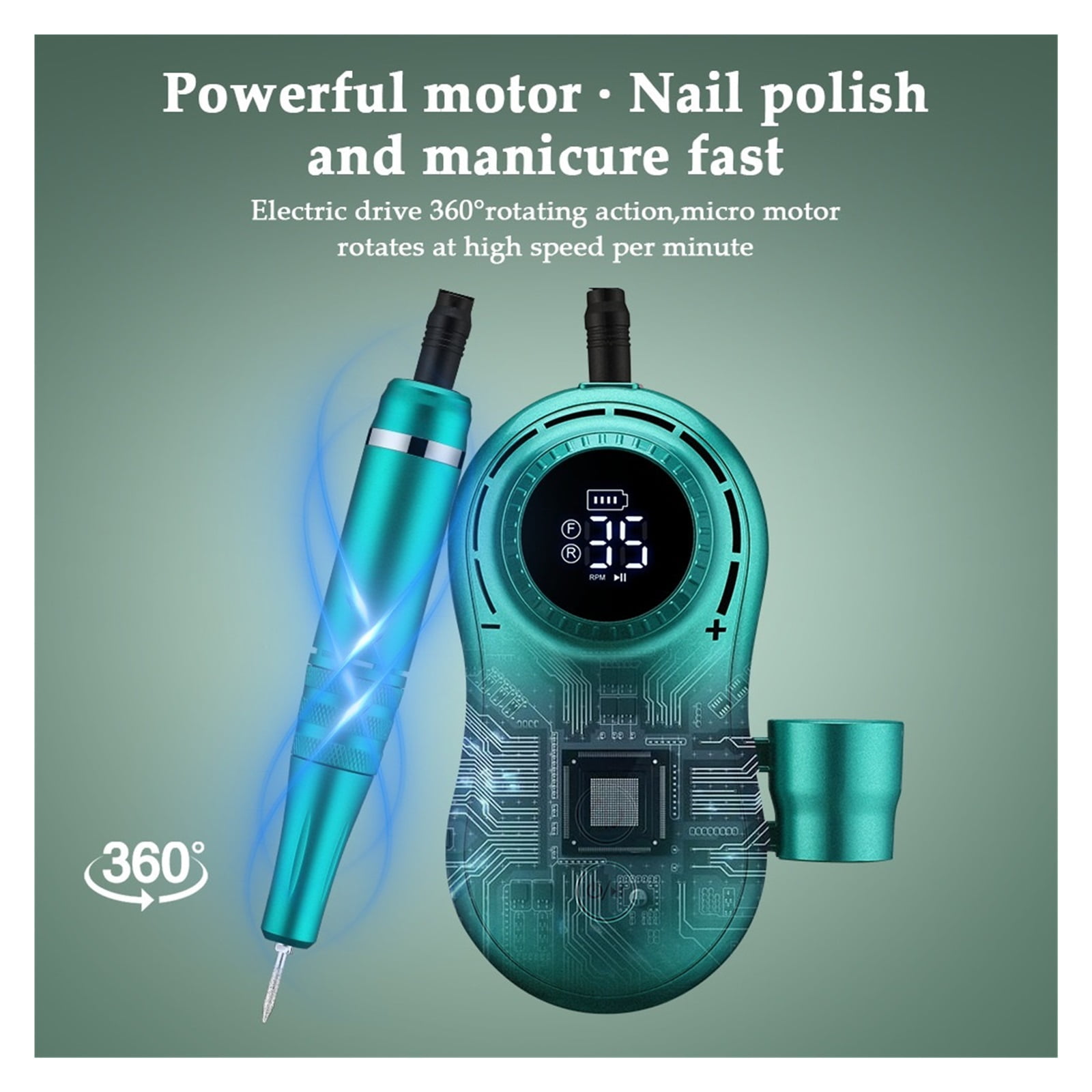 Electric Nail Drill Machine, 35000RPM Manicure Milling Cutter Set, Retro Green Electric Nail Pedicure File For Gel Polish