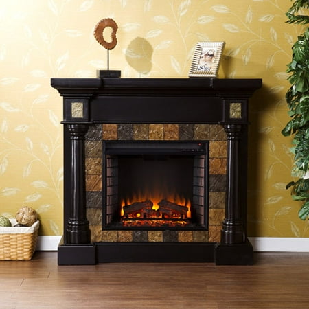 *NEW*Southern Enterprises Kentshire Convertible Electric Fireplace, Black with Faux Slate
