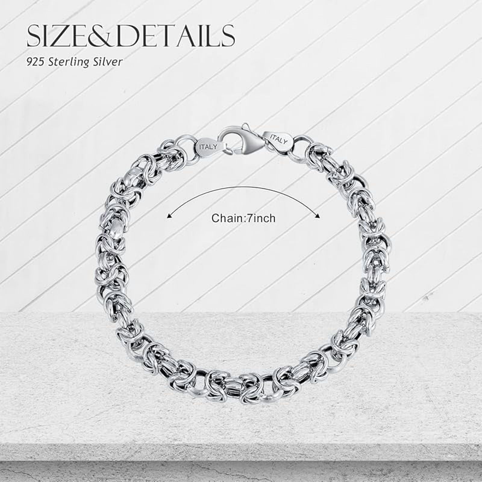 6MM Byzantine Chain Bracelet Solid 925 Sterling Silver Man Link Bracelet Made in Italy with Lobster Clasp for Men Women Size 7/8/9