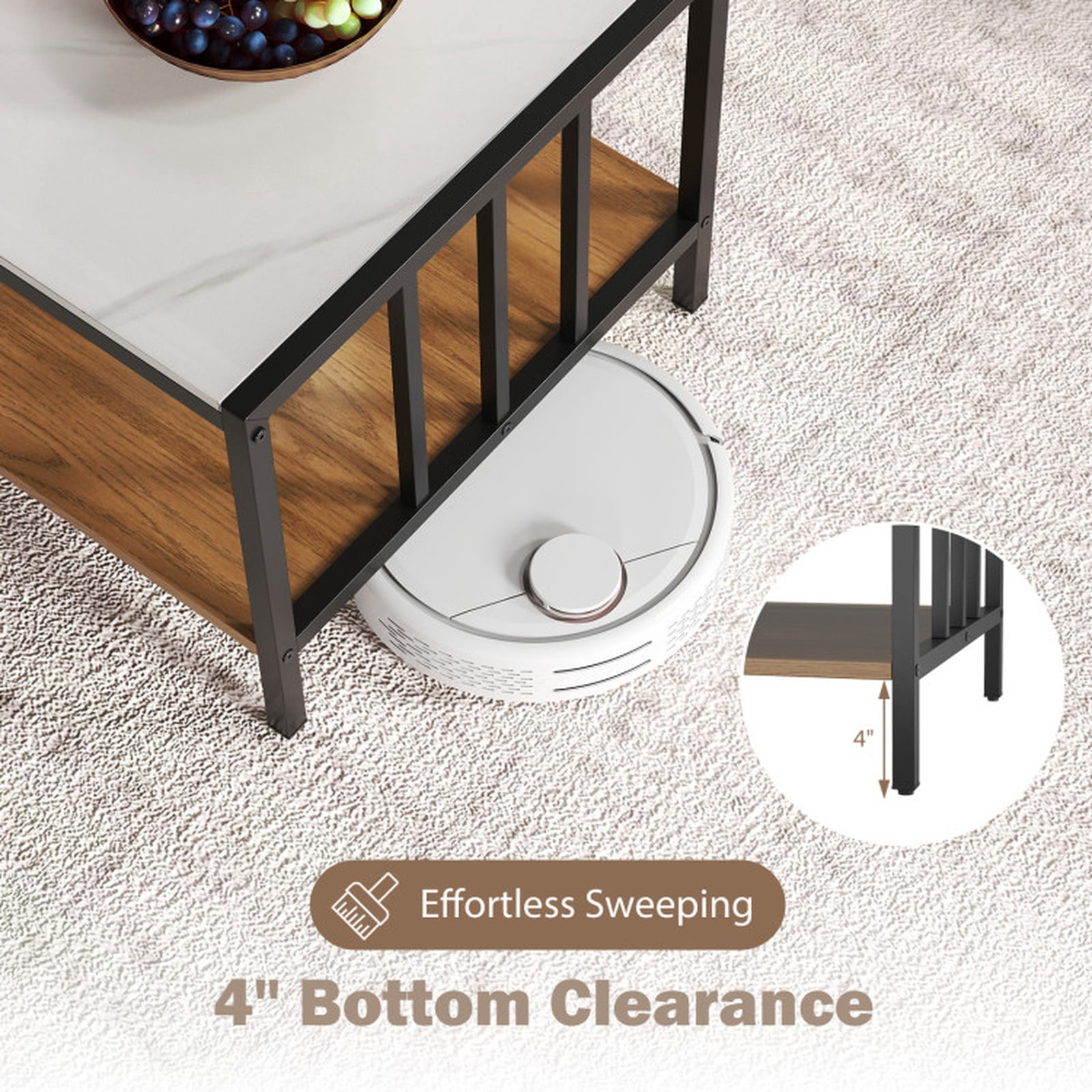 Furnibear 2 Tier Coffee Table with Sintered Stone Tabletop - White - Living Room Cocktail Center Table