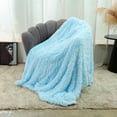 thumbnail image 2 of DONGPAI Decorative Soft Fluffy Faux Fur Throw Blanket, Long Shaggy Cozy Furry Blanket Comfy Flannel Fuzzy Blanket for Bedroom Sofa Couch, 31''x 47'', Blue, 2 of 7