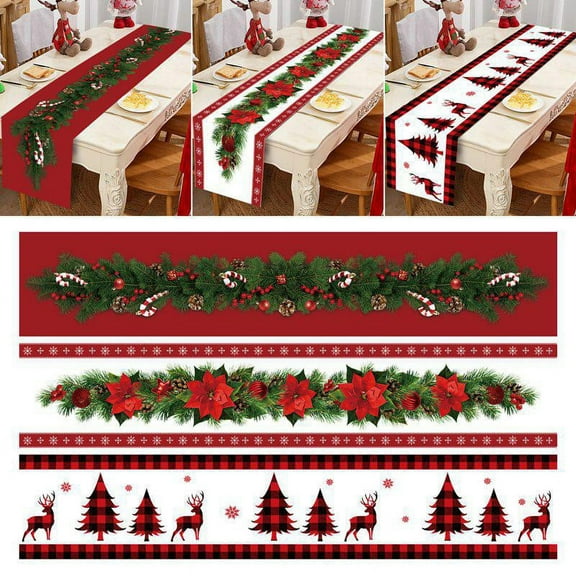 Christmas Table Runner- 13x72 Inch Linen Non-Slip Red Buffalo Plaid Farmhouse Christmas Decor for Kitchen, Home