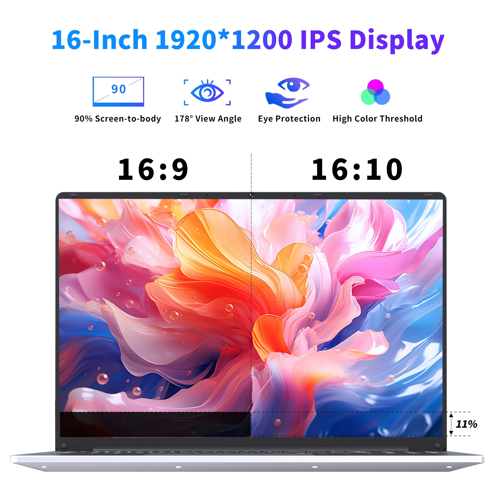 Chheart 16 Inch Gaming Laptop, Laptop Computer 2025 Windows 11 Pro, 16GB RAM 1TB SSD, Intel 12th Gen N100 Processor(up to 3.4GHz), Backlit Keyboard, Fingerprint Unlock, FHD 1920 * 1200