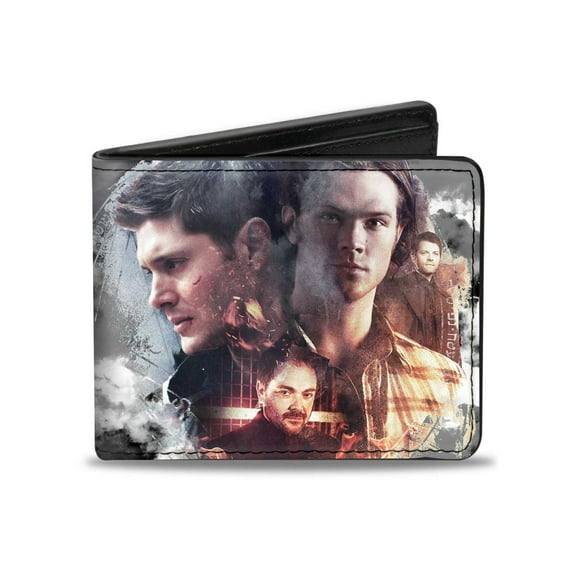 Supernatural Wallet, Bifold, Supernatural Character Poses Join the Hunt Clouds Grays, Vegan Leather