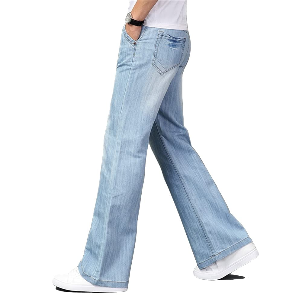 Men Wide Leg Denim Pants Loose Straight Fit Jeans Vintage Flared Trousers