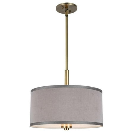 Woodbridge Lighting Drum 3-Light Fabric Pendant in Brass/Gray